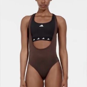 Adidas TrainIcons 3-Stripe Swimsuit Brown XS